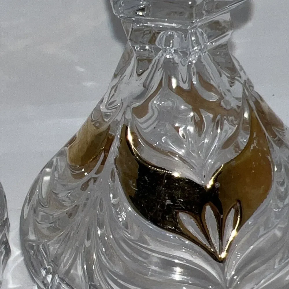 GERMAN HANDARBEIT 24% LEAD CRYSTAL CLEAR GOLD ACCENT CANDLESTICKS 5